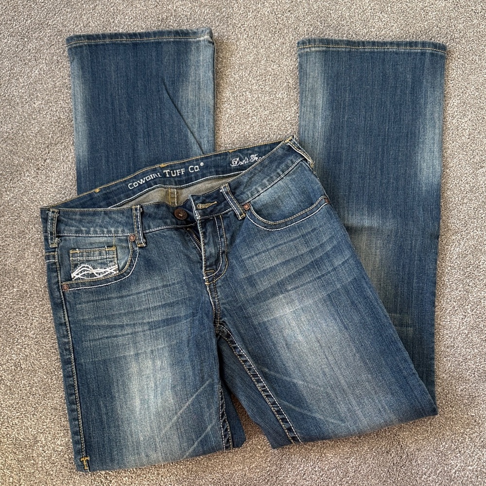 Cowgirl Tuff Women's Boot Cut Jeans - Faded Blue Denim